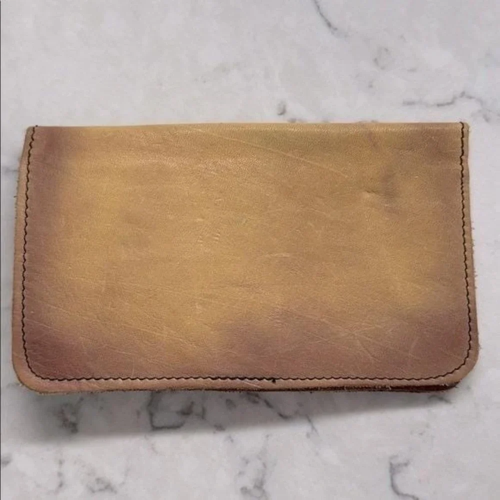 Vintage Buffalo Trading Co Buff Tan Bison Leather Checkbook Wallet Concho Detail